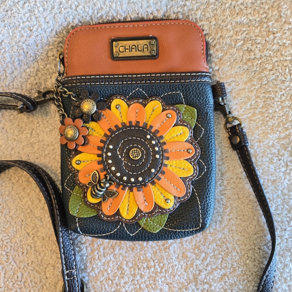 Chala Cellphone Purse Bag Crossbody Sunflower Bee Adjustable Convertible Strap - Picture 2 of 13